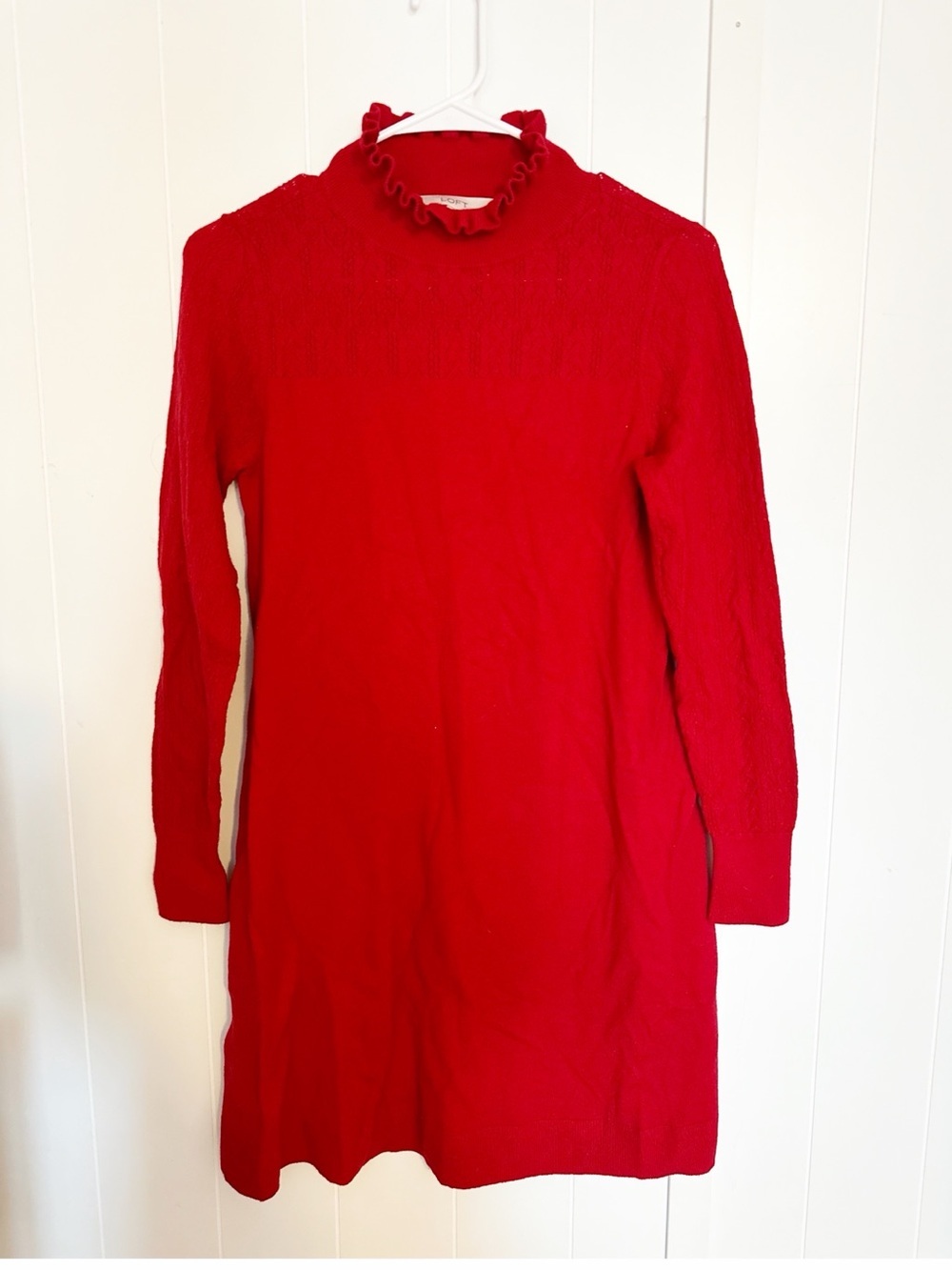 Loft ruffle neck sweater mini dress red size small